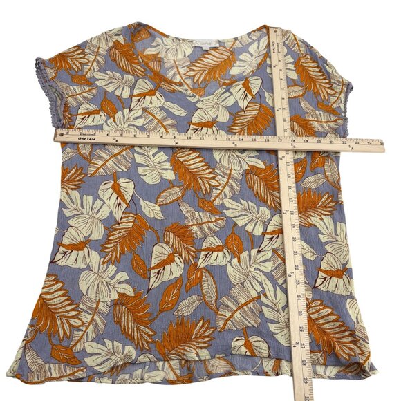 Weekend Suzanne Betros Womens 1X V-Neck Top Short Sleeve Leaf Pattern Rayon - Picture 4 of 5